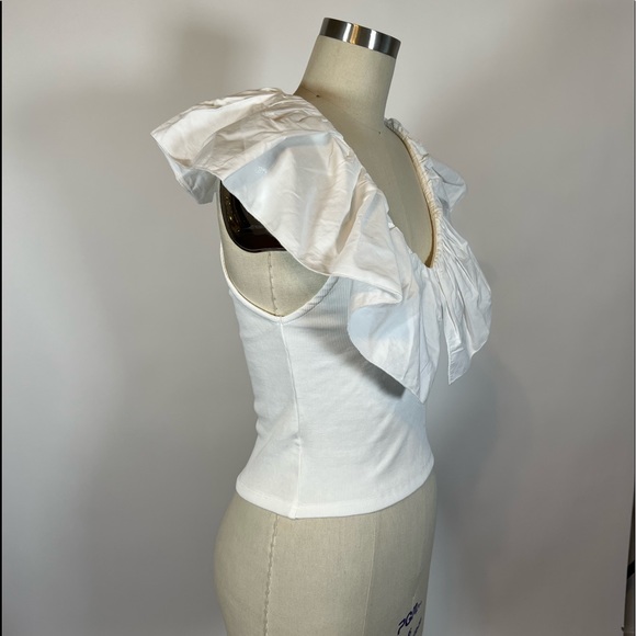 New ZARA white oversize ruffle collar crop top M - Picture 2 of 4